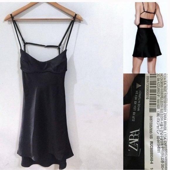 Zara viral Satin cut out black mini dress 3067/335 Slip medium blogger favourite - Picture 4 of 9
